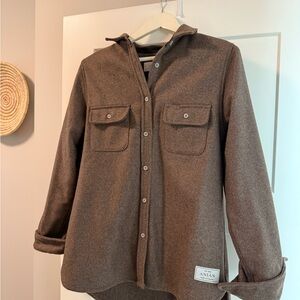 Anian Wool Overshirt - Classic Brown Button-Up Shirt- Womens Large